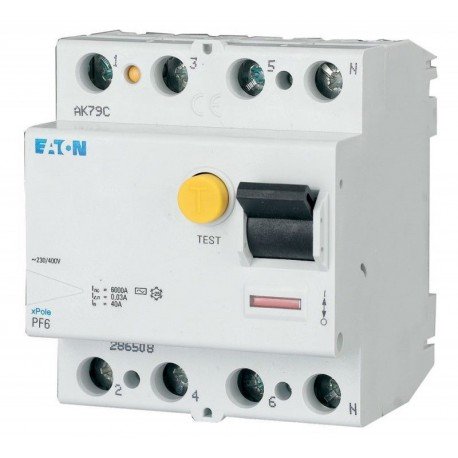 Реле дифференциальное (УЗО) Eaton, PF6, 4 полюса, 40А 30 мА