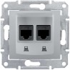 Розетка телефонна RJ11, 2-на, 4 контакти, колір алюміній, Sedna