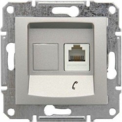 Розетка телефонна RJ11, 1-на, 4 контакти, колір алюміній, Sedna