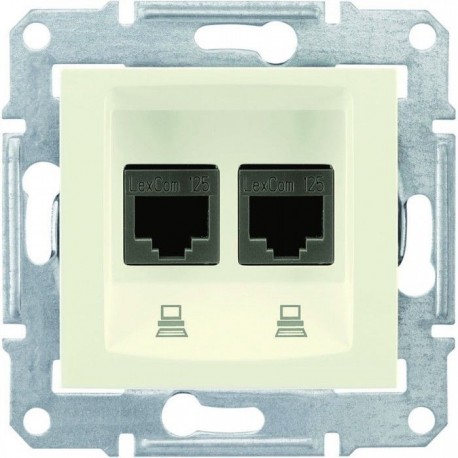 Розетка комп'ютерна RJ45 кат. 5 UTP, 2-на, колір слонова кістка, Sedna