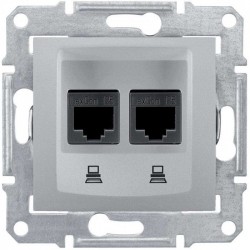 Розетка комп'ютерна RJ45 кат. 5 UTP, 2-на, колір алюміній, Sedna