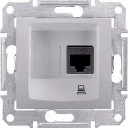 Розетка компьютерная RJ45 кат. 5 UTP, 1-ная, цвет алюминий, Sedna