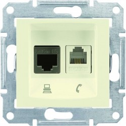 Розетка RJ 11+ RJ 45 кат 5e неэкран, UTP, цвет слоновая кость, Sedna SDN5100123