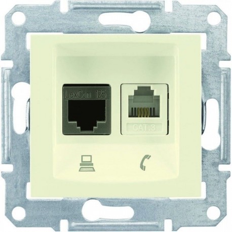 Розетка RJ 11+ RJ 45 кат 5e, UTP, колір слонова кістка, Sedna