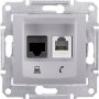 Розетка RJ 11+ RJ 45 кат 5e неэкран, UTP, цвет алюминий, Sedna