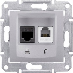 Розетка RJ 11+ RJ 45 кат 5e, UTP, колір алюміній, Sedna