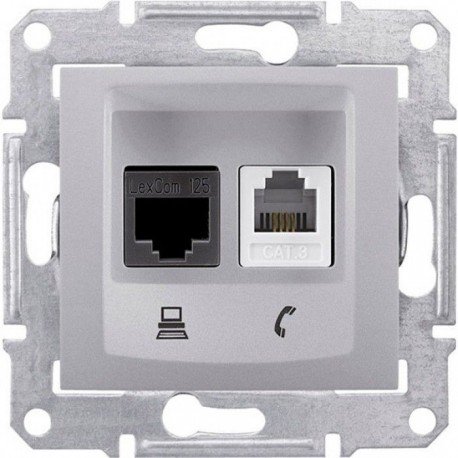 Розетка RJ 11+ RJ 45 кат 5e неэкран, UTP, цвет алюминий, Sedna SDN5100160