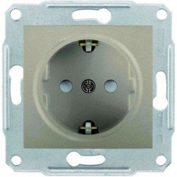 Розетка 2К + З, 16А, з шторками, колір титан, Sedna