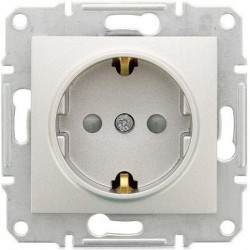 Розетка 2К+З, 16А, со шторками, цвет алюминий, Sedna SDN3000160