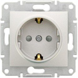 Розетка 2К+З, 16А, со шторками, цвет алюминий, Sedna SDN3000160