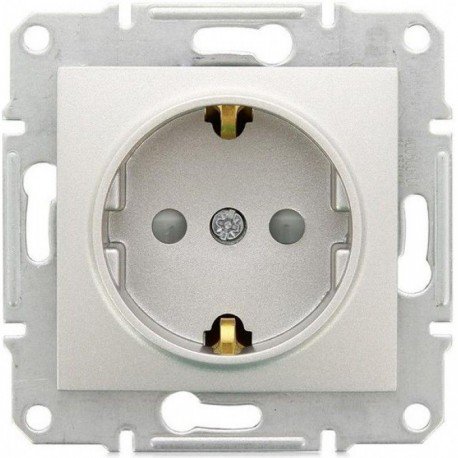 Розетка 2К + З, 16А, з шторками, колір алюміній, Sedna