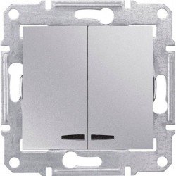 Вимикач 2-кл. з підсвічуванням, колір алюміній, Sedna