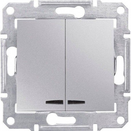 Вимикач 2-кл. з підсвічуванням, колір алюміній, Sedna