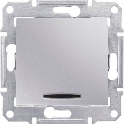 Вимикач 1-кл. з підсвічуванням, колір алюміній, Sedna