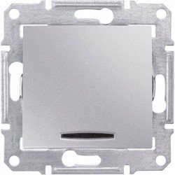 Выключатель 1-кл. с подсветкой, цвет алюминий, Sedna SDN0400360