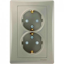 Розетка 2-ная 2К+З, со шторками, цвет титан, Sedna SDN3000468