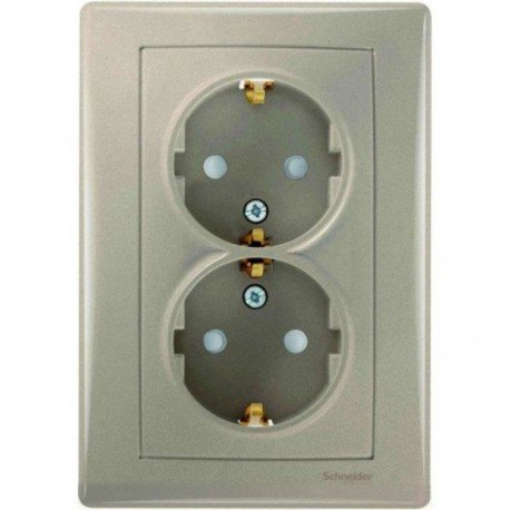 Розетка 2-ная 2К+З, со шторками, цвет титан, Sedna SDN3000468