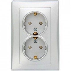 Розетка 2-ная 2К+З, со шторками, цвет алюминий, Sedna SDN3000460