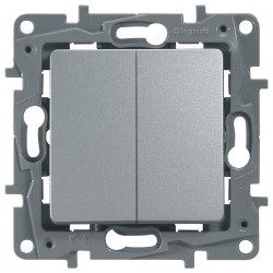 Переключатель 2- клавишный, цвет алюминий, Legrand Etika 672412