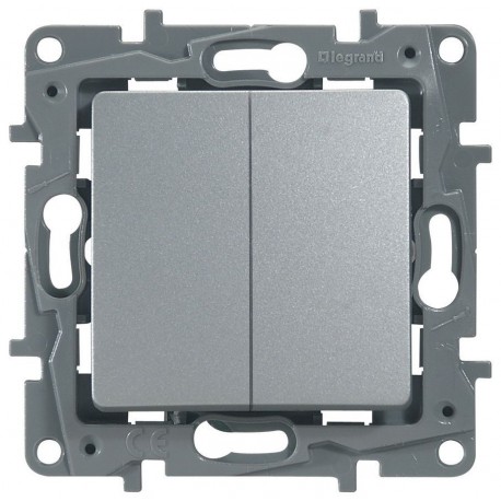 Перемикач 2 клавішний, колір алюміній, Legrand Etika