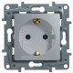 Розетка 2К+З, 16А, со шторками, цвет алюминий, Legrand Etika 672431