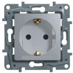 Розетка 2К + З, 16А, зі шторками, колір алюміній, Legrand Etika