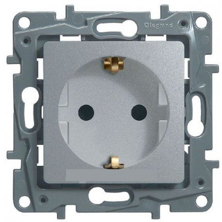 Розетка 2К + З, 16А, зі шторками, колір алюміній, Legrand Etika