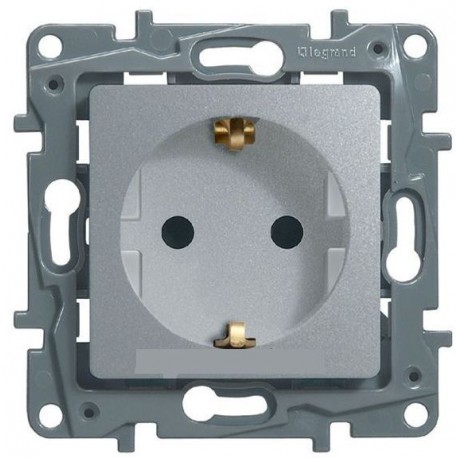 Розетка 2К+З, 16А, со шторками, цвет алюминий, Legrand Etika 672431