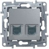Розетка телефон-компьютер, RJ11+RJ45, цвет алюминий, Legrand Etika 672452
