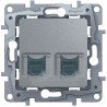 Розетка телефон-компьютер, RJ11+RJ45, цвет алюминий, Legrand Etika 672452