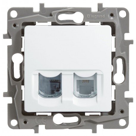 Розетка телефон-компьютер, RJ11+RJ45, цвет белый, Legrand Etika 672252