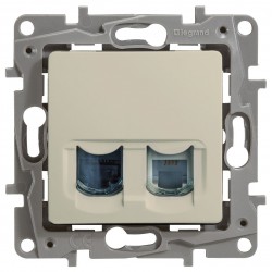 Розетка телефон-комп'ютер, RJ11 + RJ45, колір слонова кістка