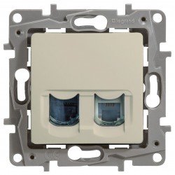 Розетка телефон-комп'ютер, RJ11 + RJ45, колір слонова кістка