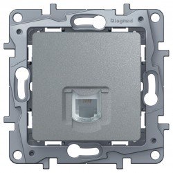 Розетка телефонная RJ11, 1-ная, 4 контакта, цвет алюминий, Legrand Etika 672440