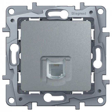 Розетка телефонная RJ11, 1-ная, 4 контакта, цвет алюминий, Legrand Etika 672440
