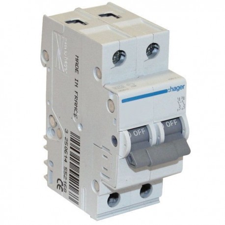 Автоматичний вимикач 25 А, 2 полюси, тип C, 6 kA, MC225A Hager