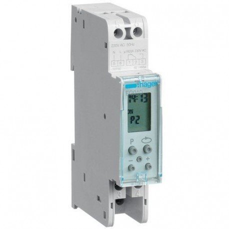 Таймер цифровой, суточный, 16А, 1 СО, резерв хода, Hager, EG010