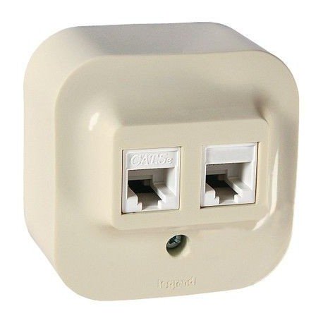Розетка телефон + копьютер, RJ11 + RJ45 накладна, слонова кістка, 782221 Legrand Quteo