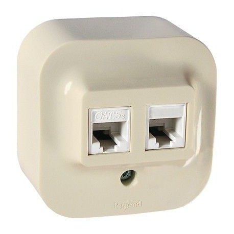 Розетка компьютерная RJ45 накладная, двойная, слоновая кость, 782228 Legrand Quteo