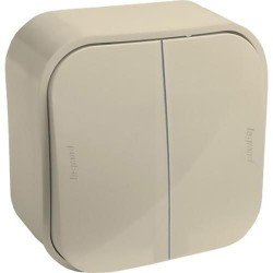 Выключатель двухклавишный накладной, слоновая кость, 782202 Legrand Quteo
