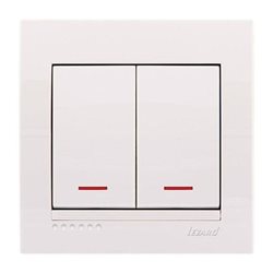 Выключатель 2-клавишный с подсветкой цвет белый, Lezard Deriy 702-0202-112