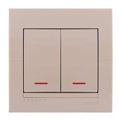 Выключатель 2-клавишный с подсветкой цвет кремовый, Lezard Deriy 702-0303-112