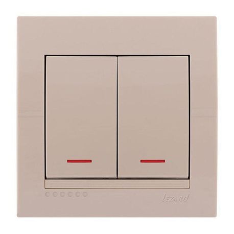 Выключатель 2-клавишный с подсветкой цвет кремовый, Lezard Deriy 702-0303-112