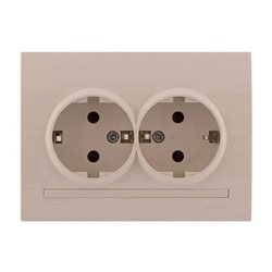Розетка двойная с заземлением цвет кремовый, Lezard Deriy 702-0303-127B