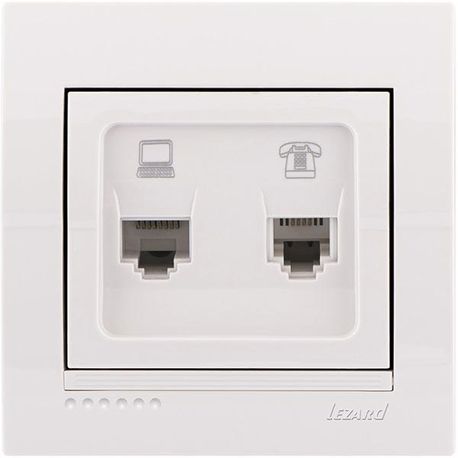Розетка компьютер + телефон цвет белый, Lezard Deriy 702-0202-143