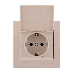 Розетка с заземлением с крышкой цвет кремовый, Lezard Deriy 702-0303-123B