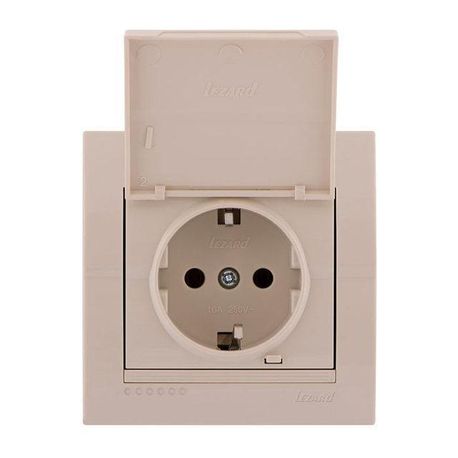 Розетка с заземлением с крышкой цвет кремовый, Lezard Deriy 702-0303-123B