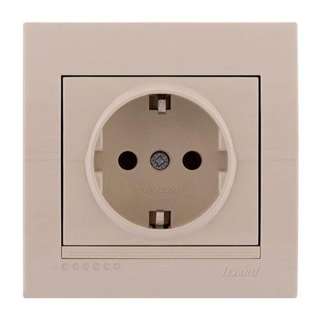 Розетка с заземлением цвет кремовый, Lezard Deriy 702-0303-122B