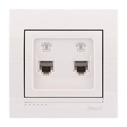 Розетка телефонная двойная цвет белый, Lezard Deriy 702-0202-138