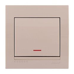 Выключатель проходной 1-клавишный с подсветкой цвет кремовый, Lezard Deriy 702-0303-114